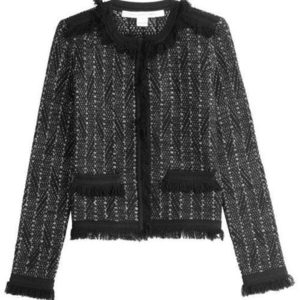 Diane‎ von Furstenberg Sheila Metallic-Tweed Black Fringe Knit Sweater Jacket